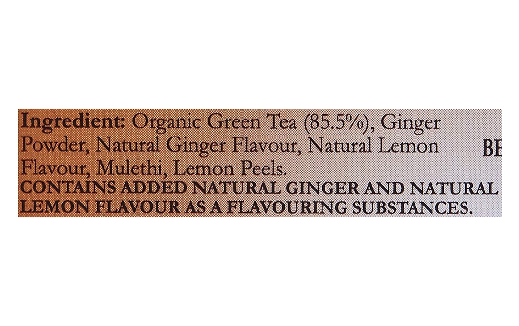 Eco Valley Ginger, Mulethi & Lemon Organic Green Tea Bags   Box  25 pcs